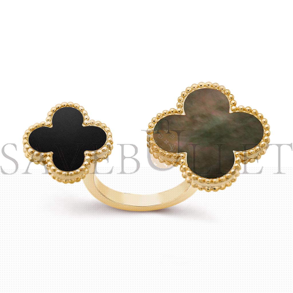 V*N CL*F  arpels magic alhambra between the finger ring - yellow gold, mother-of-pearl, onyx  vcarn05700